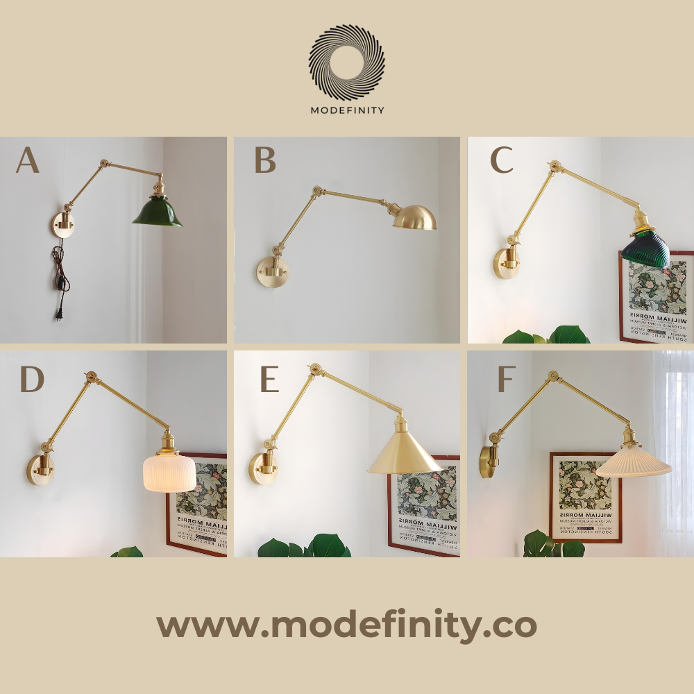 Retro Brass Swing Arm Wall Light - Vintage Farmhouse Adjustable Sconce - Modefinity
