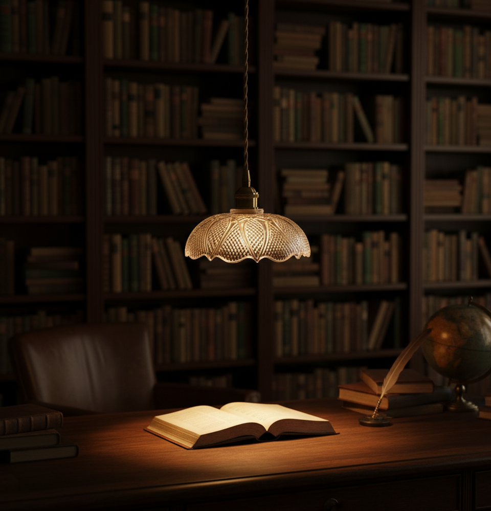 Classic Glass Pendant Light – Brass Hardware & Twisted Cord