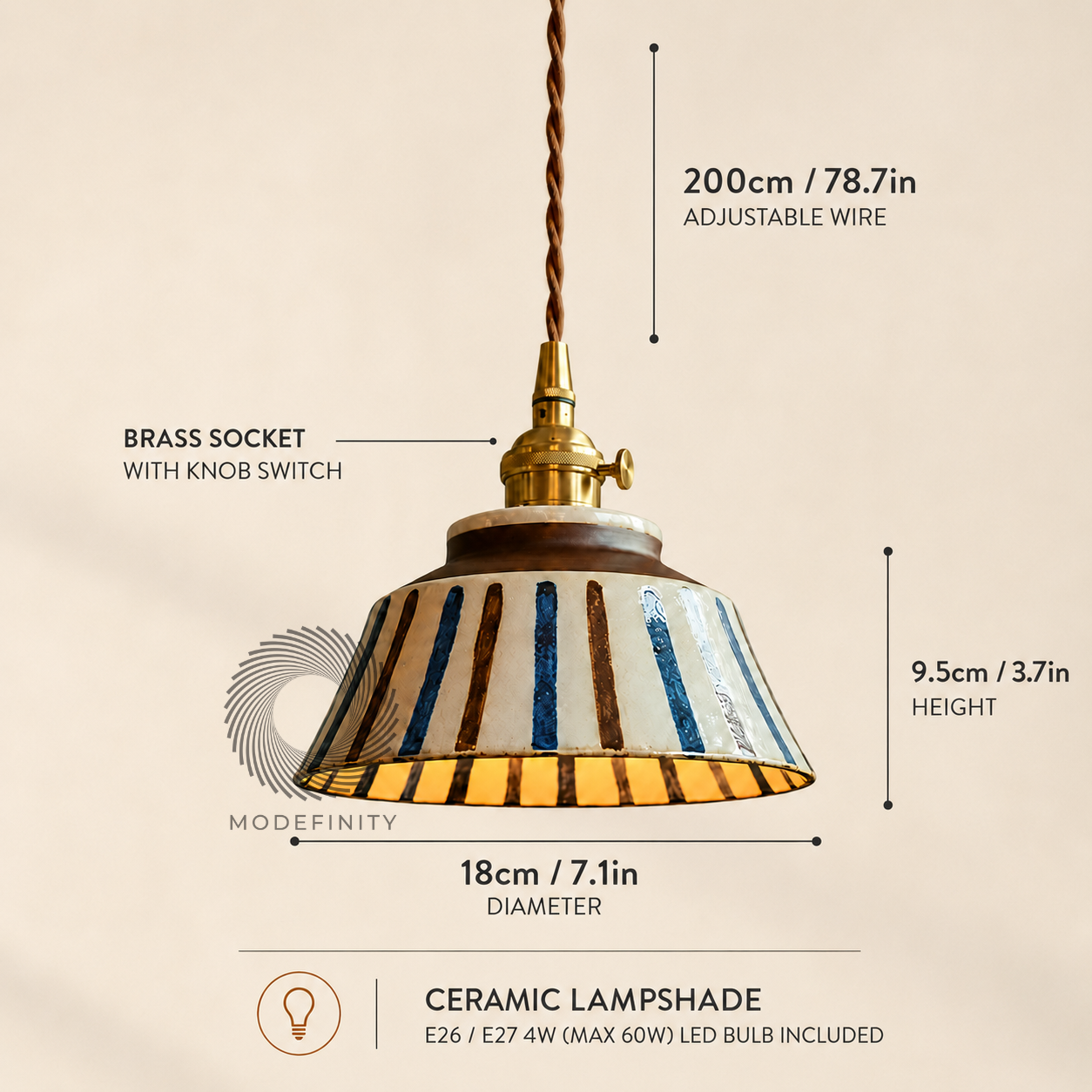 Handcrafted Vintage Ceramic Pendant Light