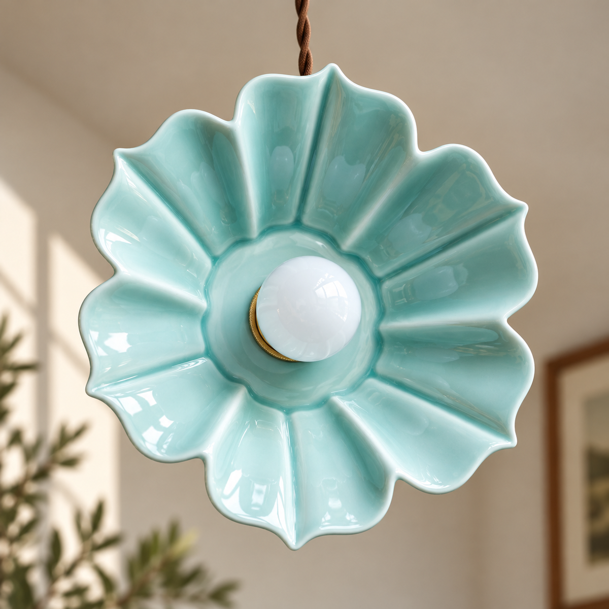 Petal Ceramic Mini Pendant Light – Fluted Flower Shade