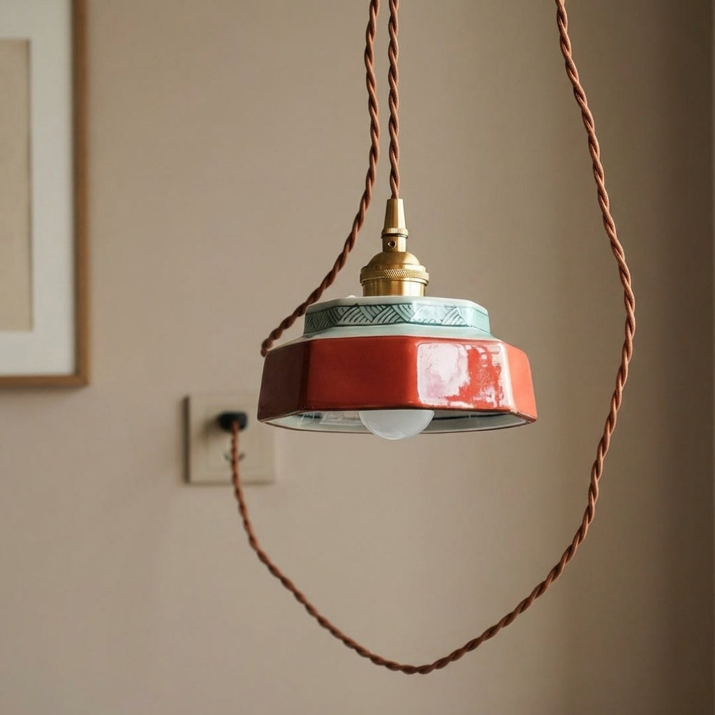 Handcrafted Red & Turquoise Ceramic Pendant Light - Modefinity