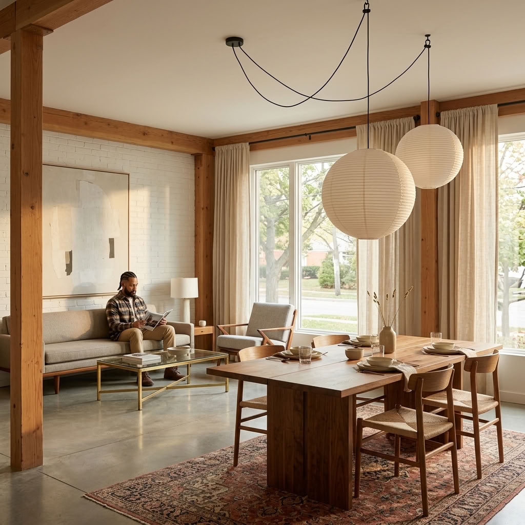 Hikari Japanese Paper Lantern Pendant Light – Oversized Wabi Sabi Chandelier