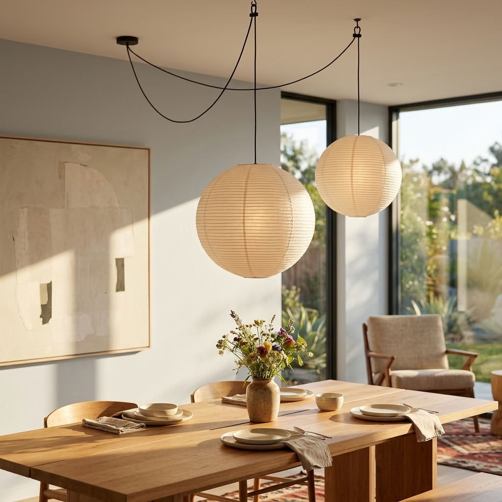 Hikari Japanese Paper Lantern Pendant Light – Oversized Wabi Sabi Chandelier
