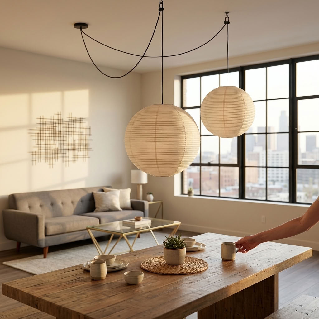 Hikari Japanese Paper Lantern Pendant Light – Oversized Wabi Sabi Chandelier