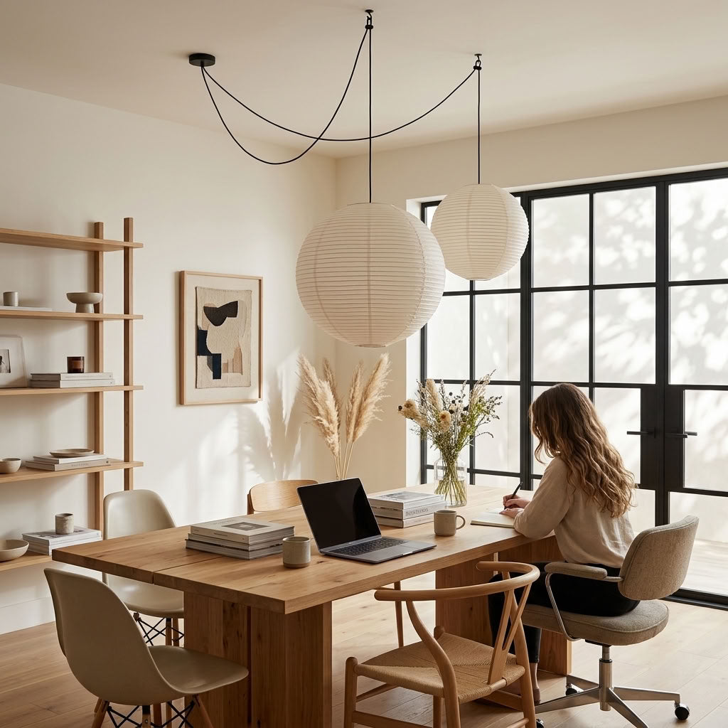 Hikari Japanese Paper Lantern Pendant Light – Oversized Wabi Sabi Chandelier