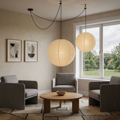 Hikari Japanese Paper Lantern Pendant Light – Oversized Wabi Sabi Chandelier