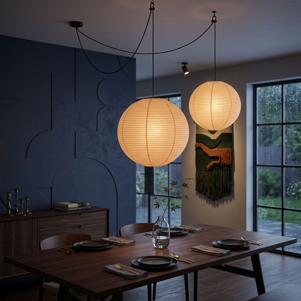 Hikari Japanese Paper Lantern Pendant Light – Oversized Wabi Sabi Chandelier