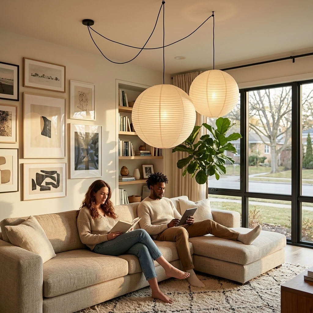 Hikari Japanese Paper Lantern Pendant Light – Oversized Wabi Sabi Chandelier