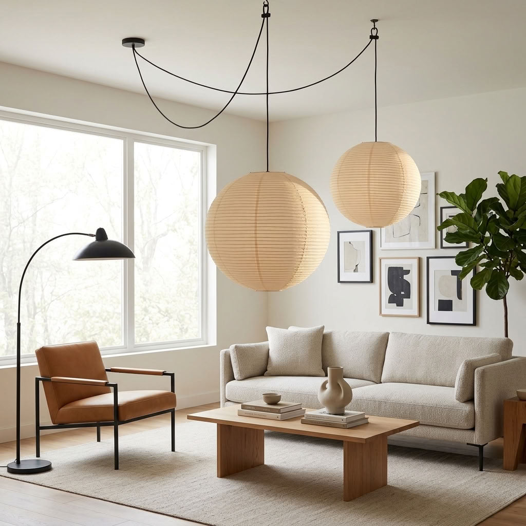 Hikari Japanese Paper Lantern Pendant Light – Oversized Wabi Sabi Chandelier