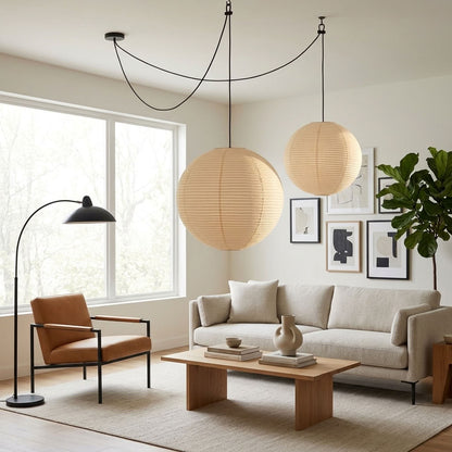 Hikari Japanese Paper Lantern Pendant Light – Oversized Wabi Sabi Chandelier