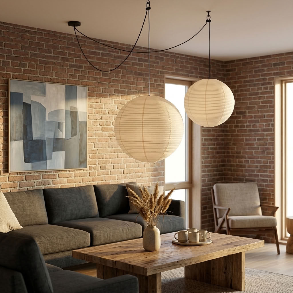 Hikari Japanese Paper Lantern Pendant Light – Oversized Wabi Sabi Chandelier