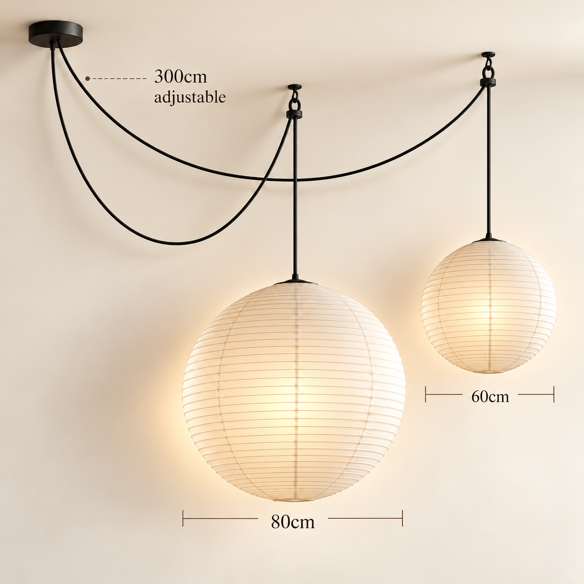 Hikari Japanese Paper Lantern Pendant Light – Oversized Wabi Sabi Chandelier