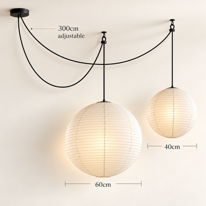 Hikari Japanese Paper Lantern Pendant Light – Oversized Wabi Sabi Chandelier