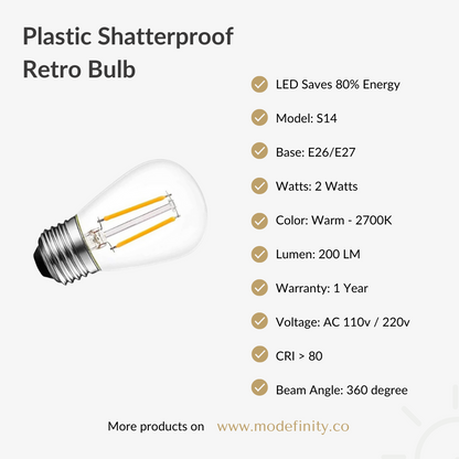 Edison Plastic Shatterproof Retro Bulb (15 pcs) - Modefinity