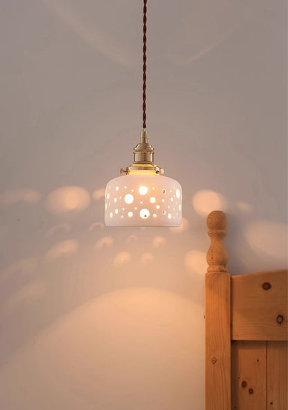 Modern Ceramic Pendant Light – Perforated Shade with Warm Glow