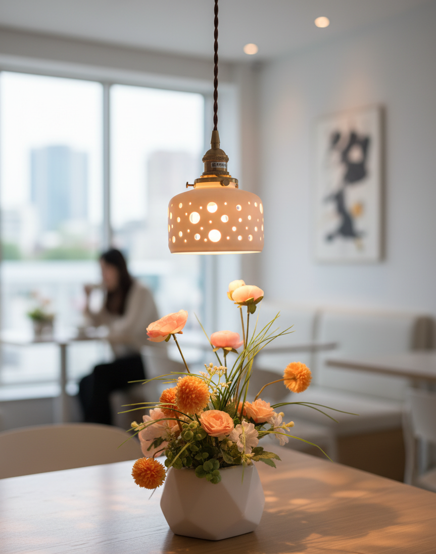 Modern Ceramic Pendant Light – Perforated Shade with Warm Glow