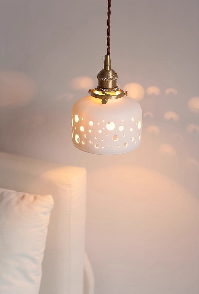 Modern Ceramic Pendant Light – Perforated Shade with Warm Glow
