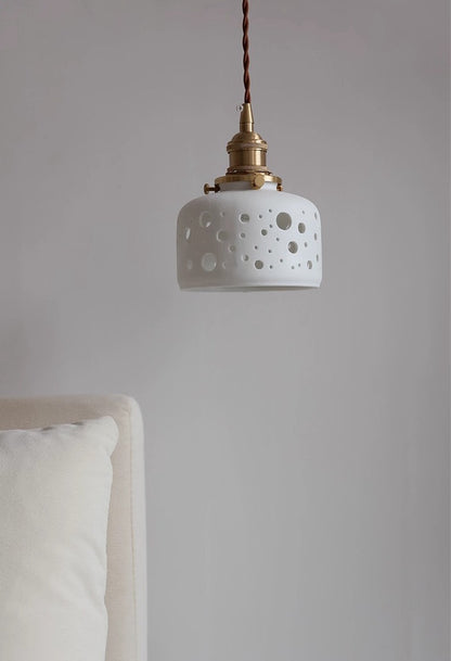 Modern Ceramic Pendant Light – Perforated Shade with Warm Glow