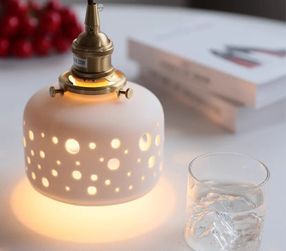 Modern Ceramic Pendant Light – Perforated Shade with Warm Glow