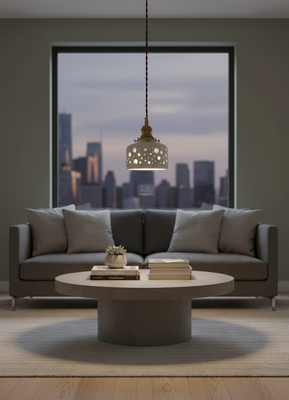 Modern Ceramic Pendant Light – Perforated Shade with Warm Glow