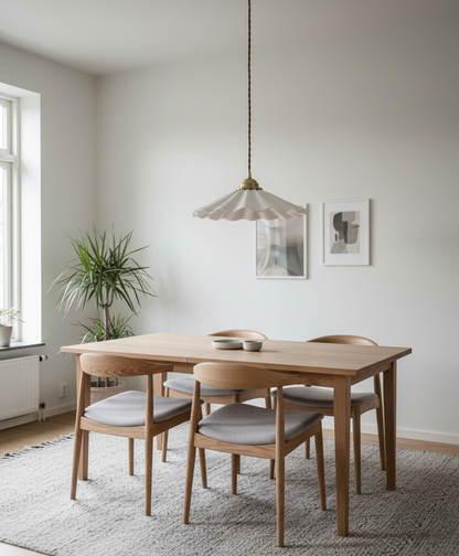 Elegant Wave Pendant Light with Brass Socket & Brown Cord – Soft Ivory Ceramic Shade - Modefinity