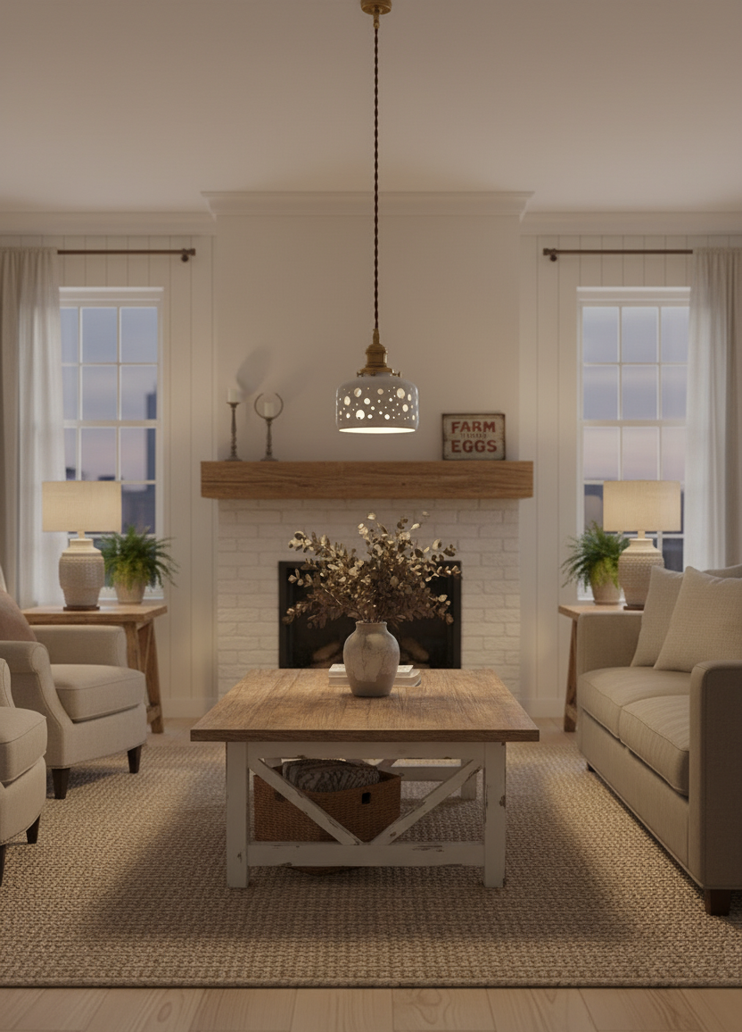 Modern Ceramic Pendant Light – Perforated Shade with Warm Glow