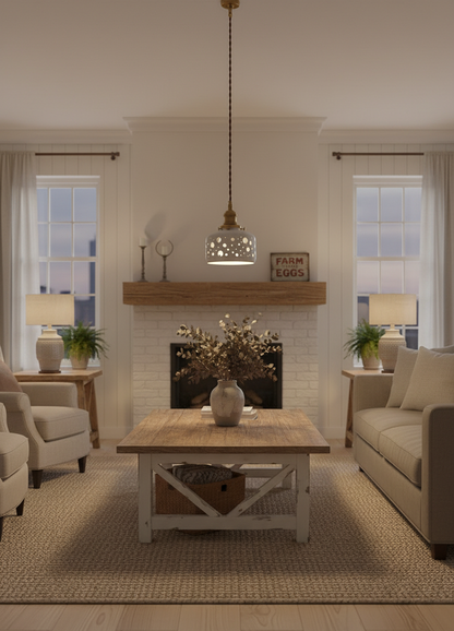 Modern Ceramic Pendant Light – Perforated Shade with Warm Glow