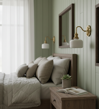 Antique Brass Wall Sconce with White Ceramic Shade - Rustic Style