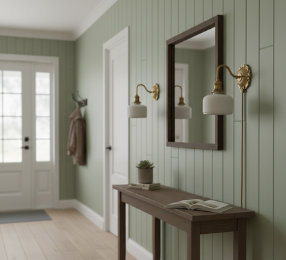 Antique Brass Wall Sconce with White Ceramic Shade - Rustic Style