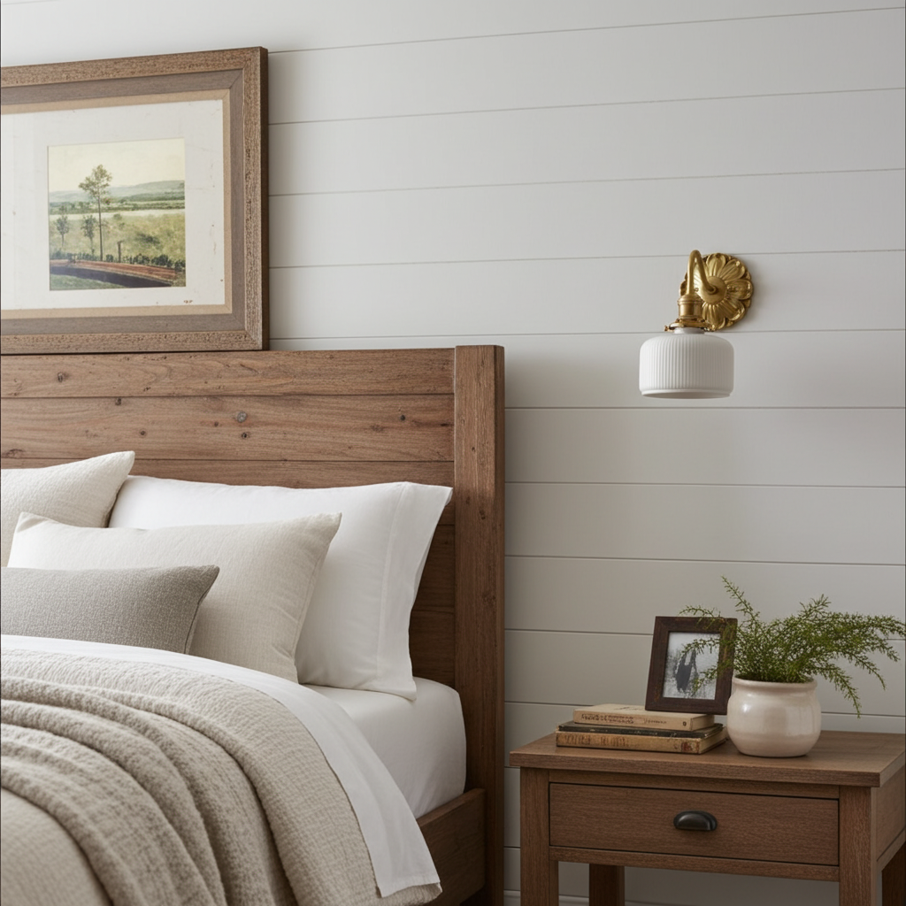 Antique Brass Wall Sconce with White Ceramic Shade - Rustic Style