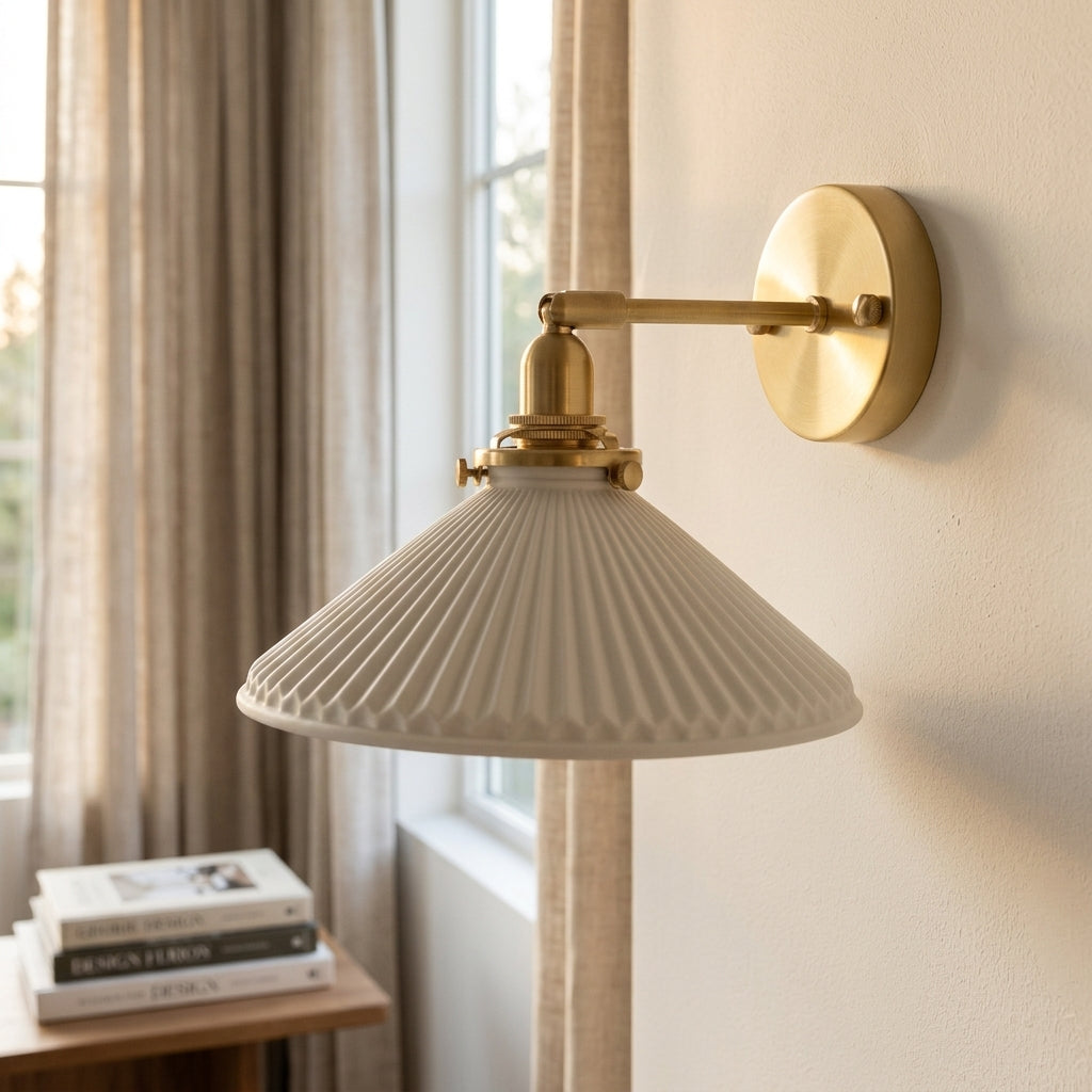 White Ceramic Brass Wall Light Sconce - 210ST - Modefinity