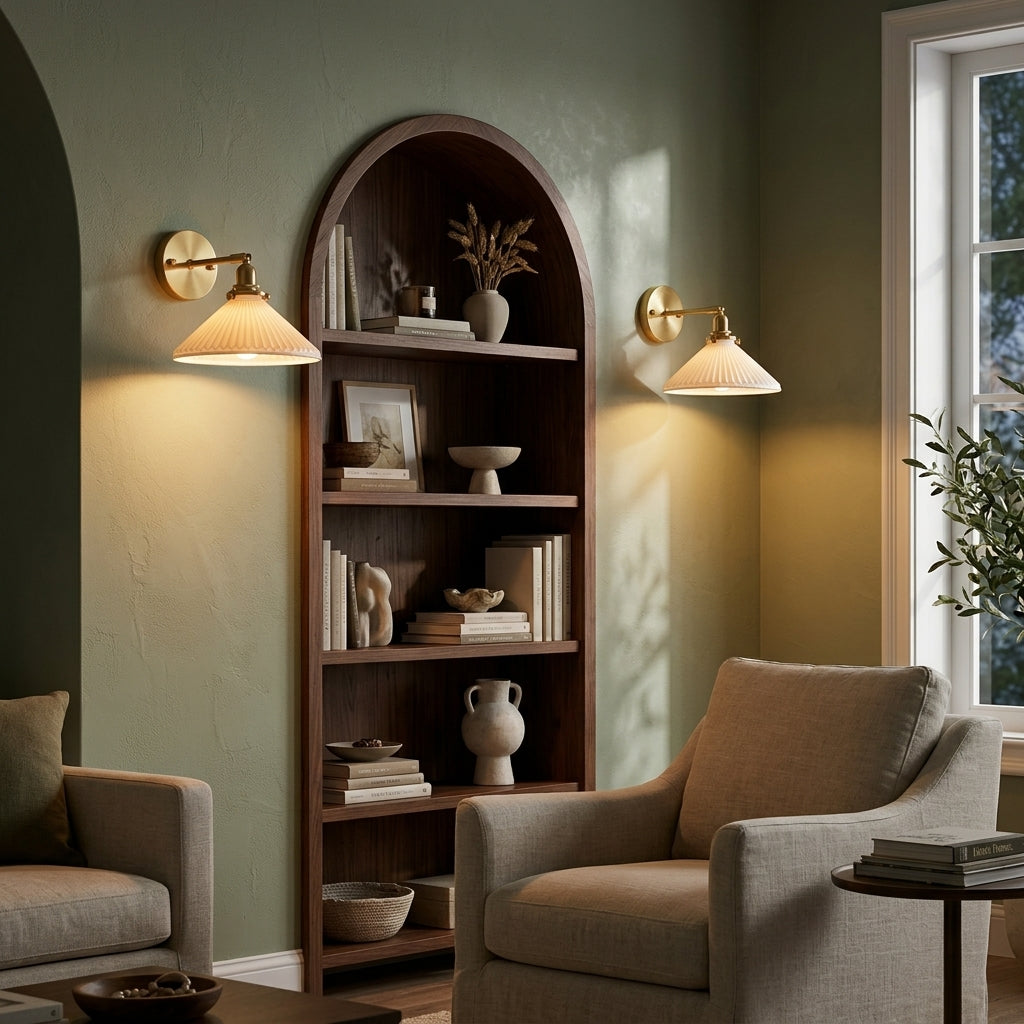 White Ceramic Brass Wall Light Sconce - 210ST - Modefinity
