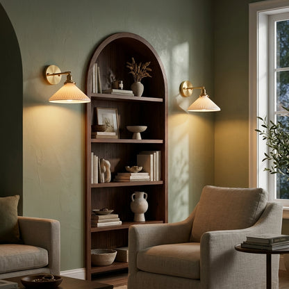White Ceramic Brass Wall Light Sconce - 210ST - Modefinity
