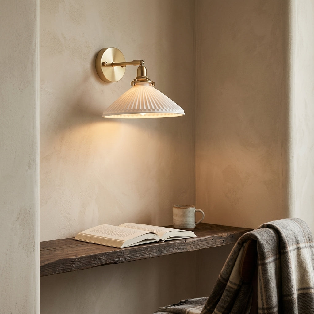 White Ceramic Brass Wall Light Sconce - 210ST - Modefinity