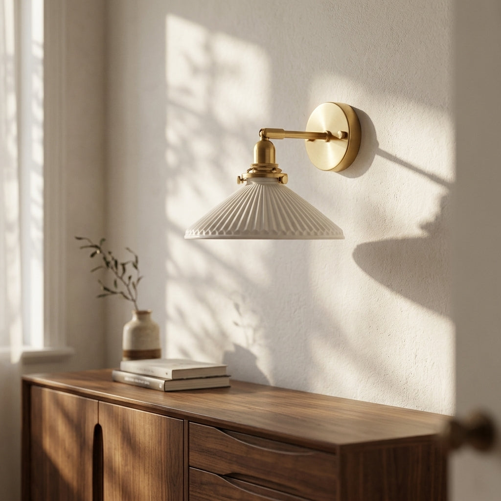 White Ceramic Brass Wall Light Sconce - 210ST - Modefinity