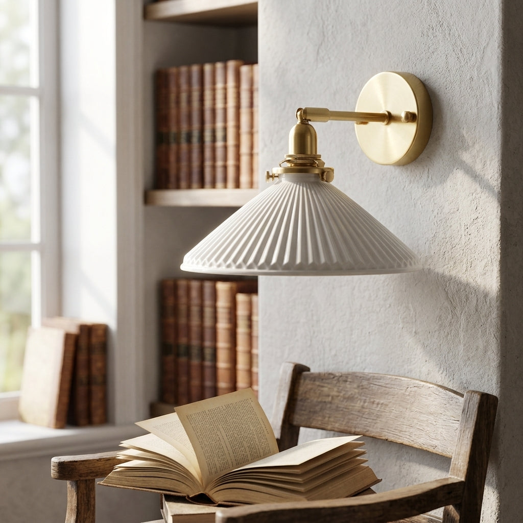 White Ceramic Brass Wall Light Sconce - 210ST - Modefinity
