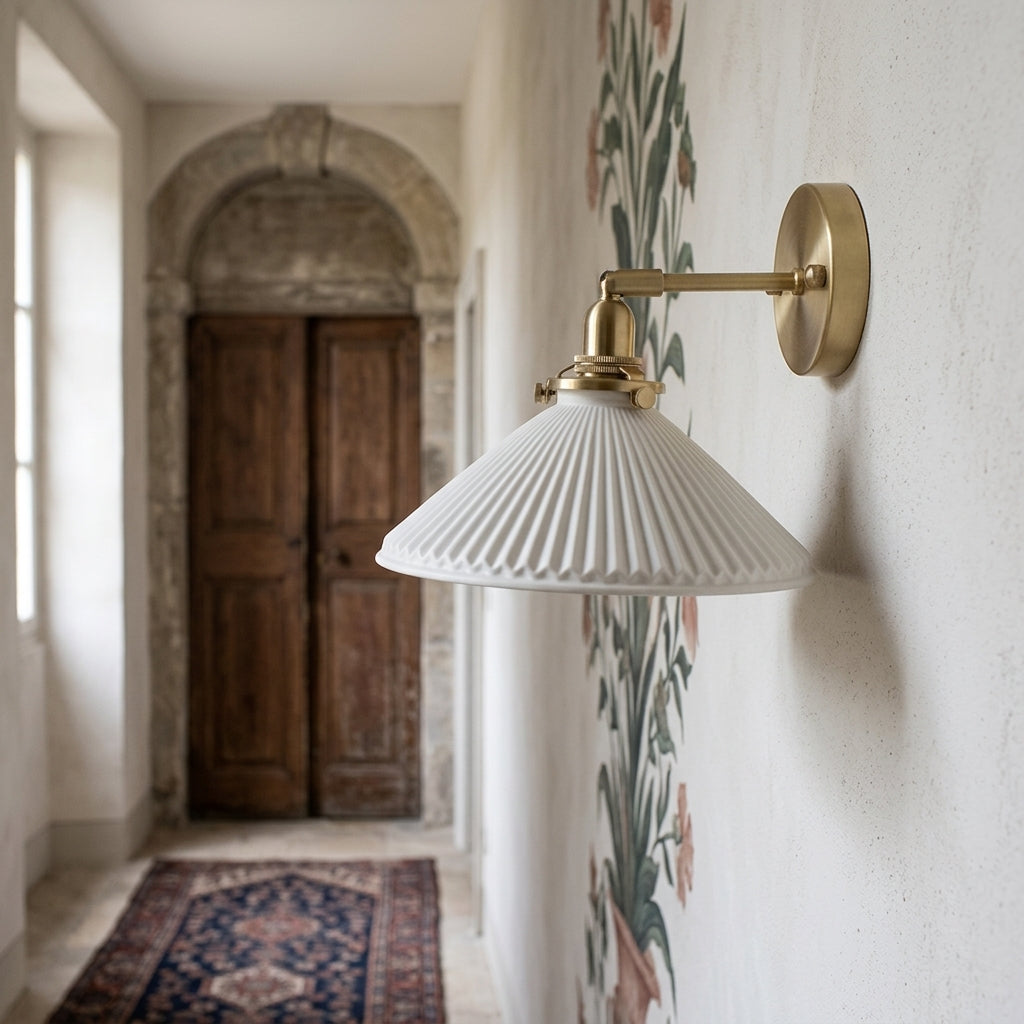 White Ceramic Brass Wall Light Sconce - 210ST - Modefinity