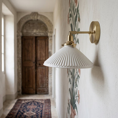 White Ceramic Brass Wall Light Sconce - 210ST - Modefinity