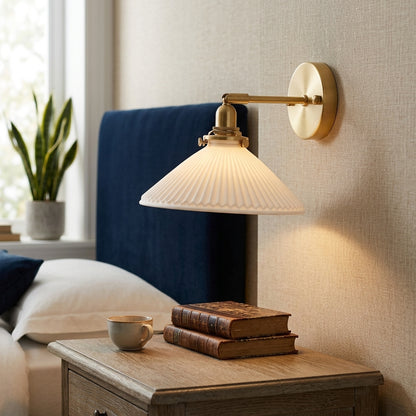 White Ceramic Brass Wall Light Sconce - 210ST - Modefinity