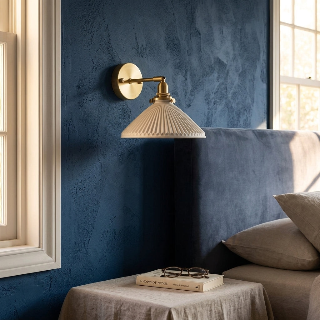 White Ceramic Brass Wall Light Sconce - 210ST - Modefinity