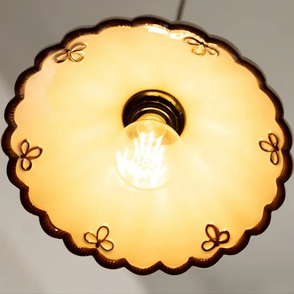 Clara Scalloped Ceramic Pendant Light – Vintage Cream & Brown Trim