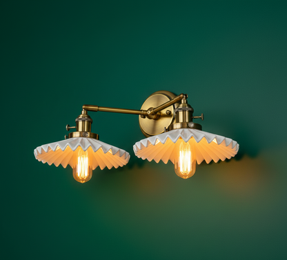 Double Head Ceramic Wall Sconce with Antique Brass Finish - Modefinity