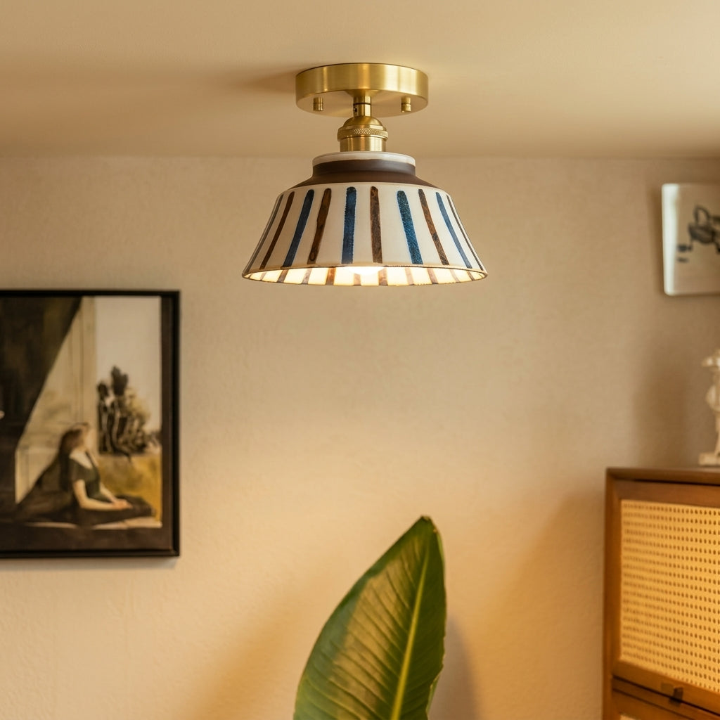 The Kyoto Stripe: Hand-Painted Ribbed Ceramic Pendant Light