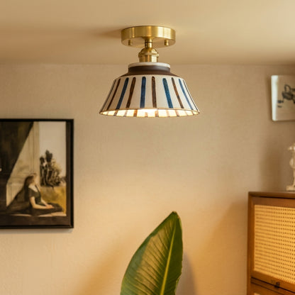 The Kyoto Stripe: Hand-Painted Ribbed Ceramic Pendant Light