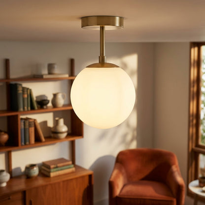 White Frosted Glass Brass Pendant Light - 205GPL - Modefinity