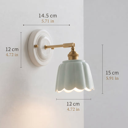 Scalloped Ceramic Wall Sconce – Vintage Fluted Wall Light