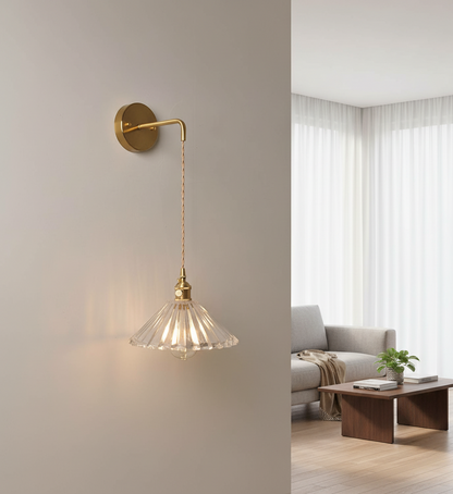 Brass Wall Sconce with Glass Shade & Fabric Cord – Modern Dimmable Light Fixture - Modefinity