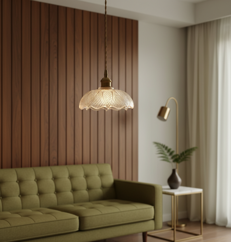 Classic Glass Pendant Light – Brass Hardware & Twisted Cord