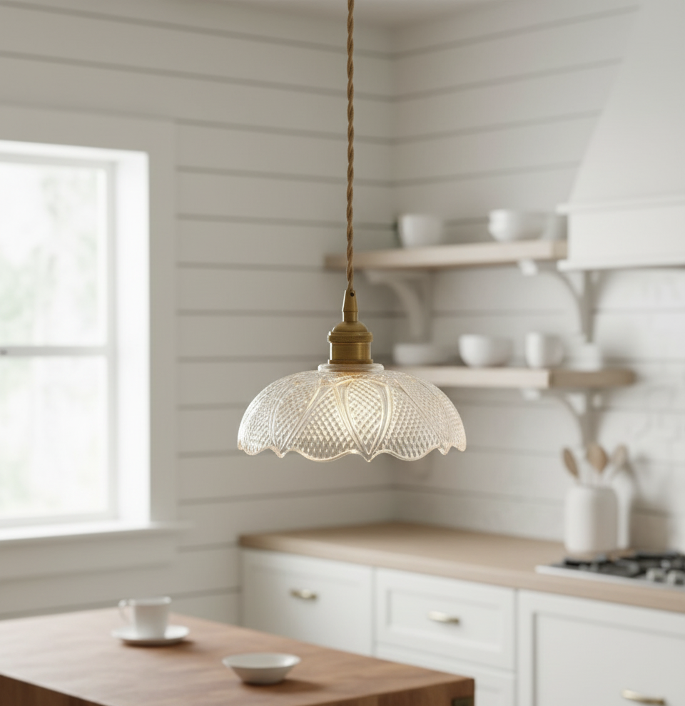 Classic Glass Pendant Light – Brass Hardware & Twisted Cord