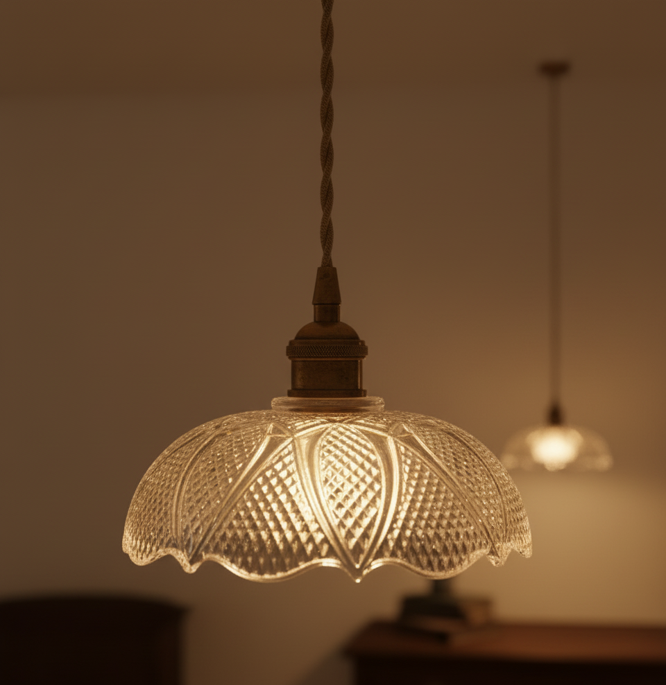 Classic Glass Pendant Light – Brass Hardware & Twisted Cord